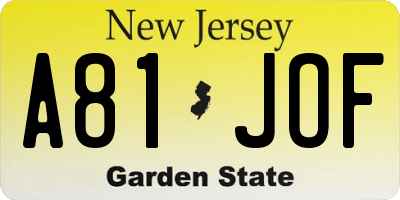 NJ license plate A81JOF