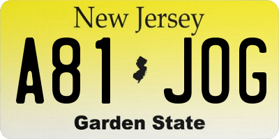 NJ license plate A81JOG