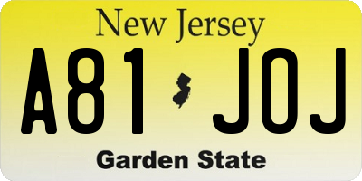NJ license plate A81JOJ