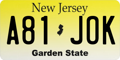 NJ license plate A81JOK