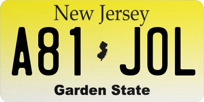 NJ license plate A81JOL