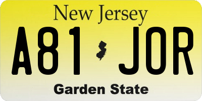 NJ license plate A81JOR