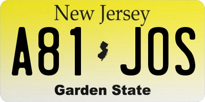 NJ license plate A81JOS