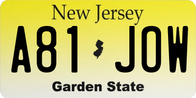 NJ license plate A81JOW