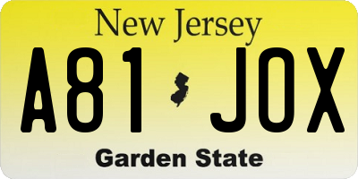 NJ license plate A81JOX