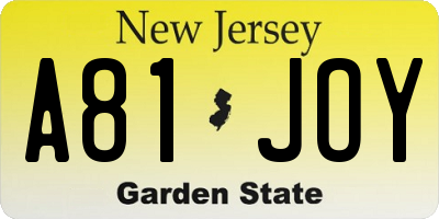 NJ license plate A81JOY