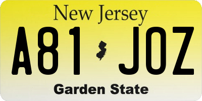 NJ license plate A81JOZ