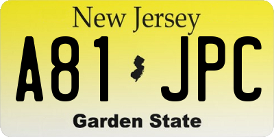 NJ license plate A81JPC
