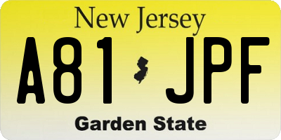 NJ license plate A81JPF