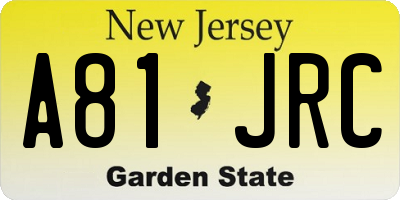 NJ license plate A81JRC