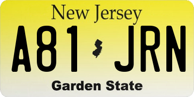 NJ license plate A81JRN