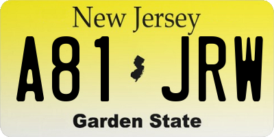 NJ license plate A81JRW