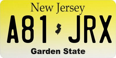 NJ license plate A81JRX