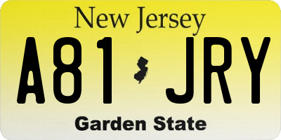 NJ license plate A81JRY