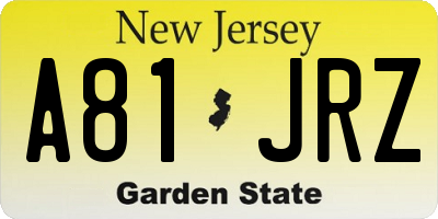 NJ license plate A81JRZ