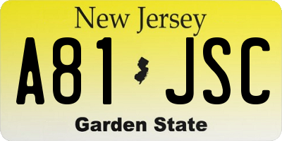 NJ license plate A81JSC