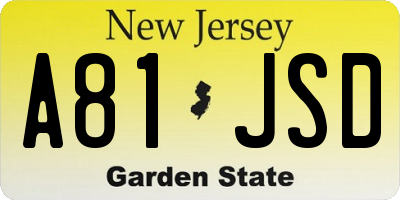 NJ license plate A81JSD