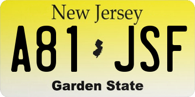 NJ license plate A81JSF
