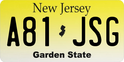 NJ license plate A81JSG