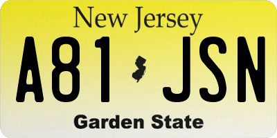 NJ license plate A81JSN