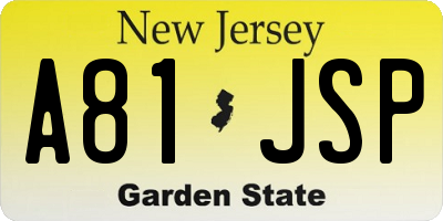 NJ license plate A81JSP