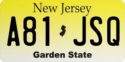 NJ license plate A81JSQ