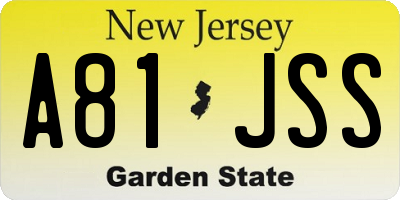 NJ license plate A81JSS