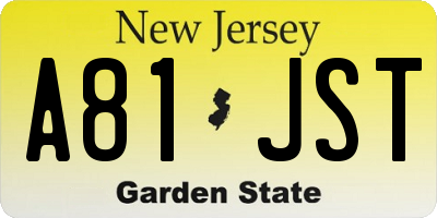 NJ license plate A81JST