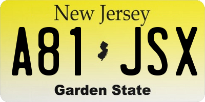 NJ license plate A81JSX