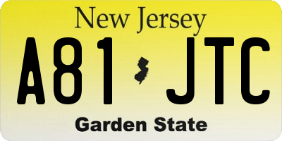 NJ license plate A81JTC