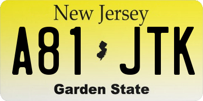 NJ license plate A81JTK