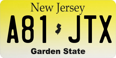 NJ license plate A81JTX