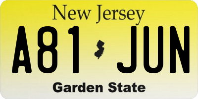 NJ license plate A81JUN