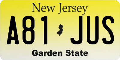 NJ license plate A81JUS