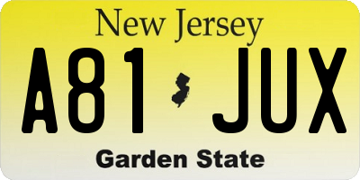 NJ license plate A81JUX