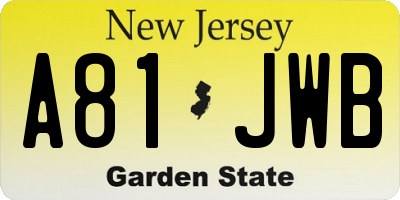 NJ license plate A81JWB