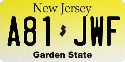 NJ license plate A81JWF
