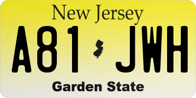 NJ license plate A81JWH