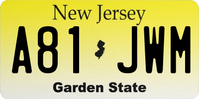 NJ license plate A81JWM