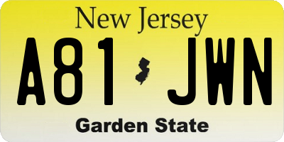 NJ license plate A81JWN