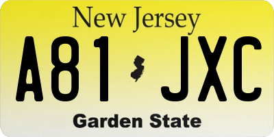 NJ license plate A81JXC