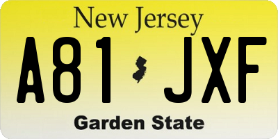 NJ license plate A81JXF
