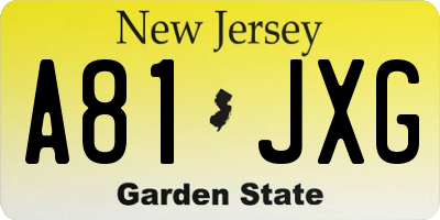 NJ license plate A81JXG