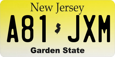NJ license plate A81JXM