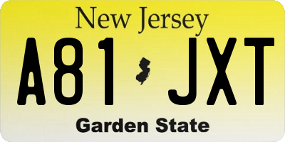 NJ license plate A81JXT