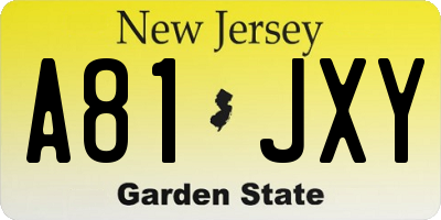 NJ license plate A81JXY