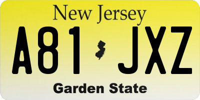 NJ license plate A81JXZ