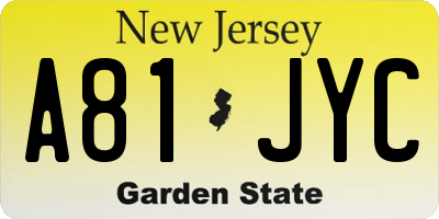 NJ license plate A81JYC