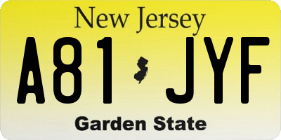 NJ license plate A81JYF