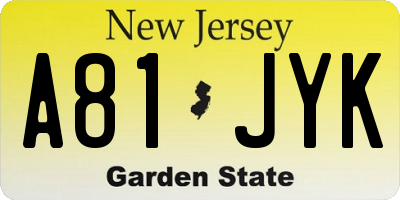 NJ license plate A81JYK